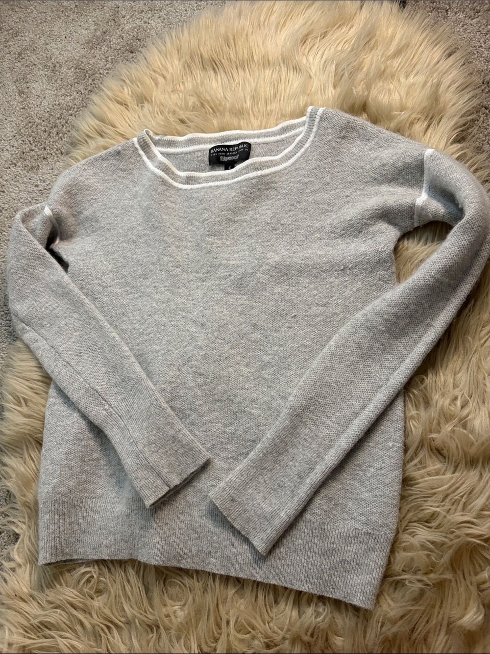 Banana Republic Taupe Filpucci Crewneck Sweater with White Seam Detail Small